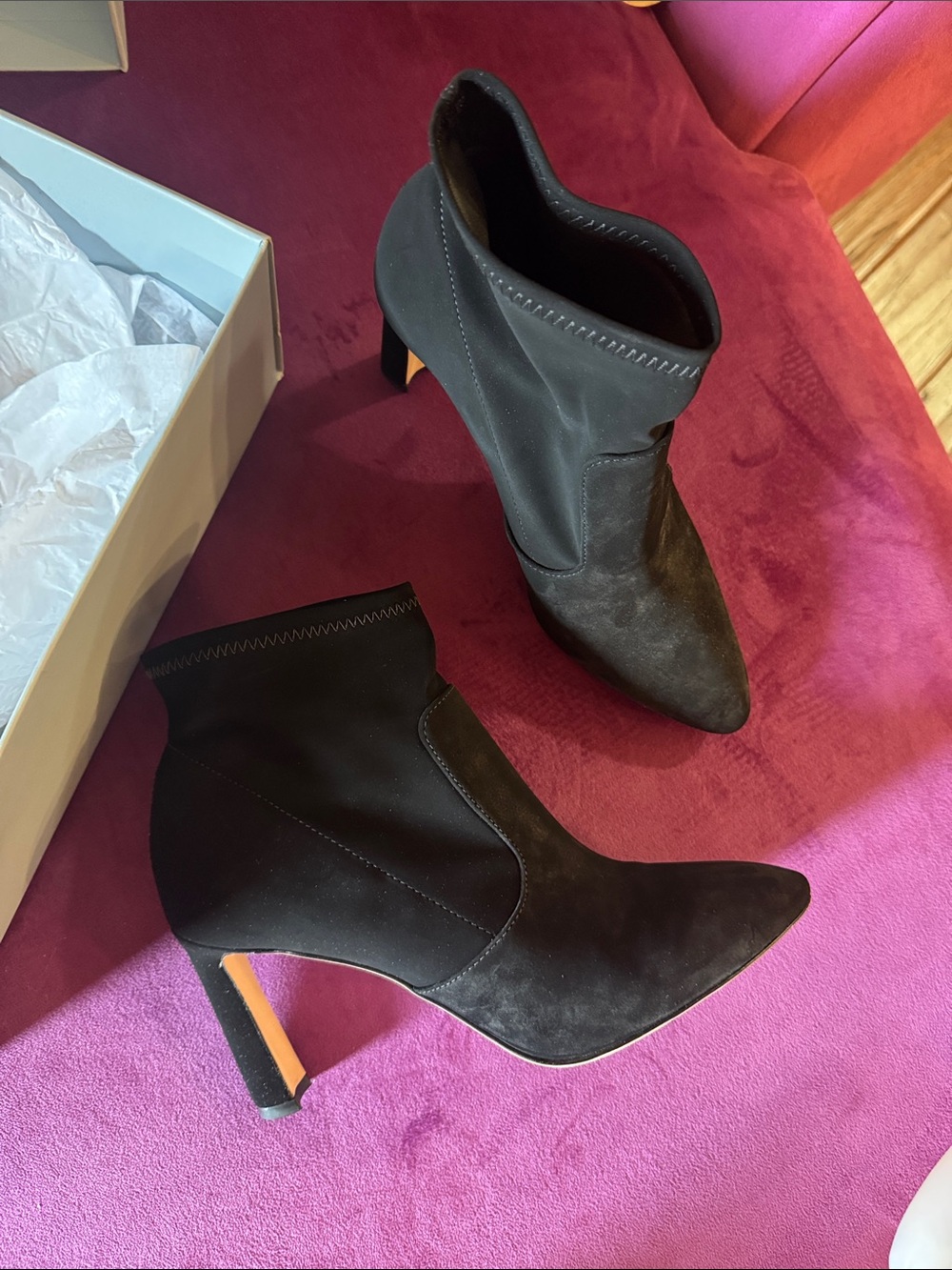 ANTONIO MELANI Black Suede Pointed Toe Ankle Booties Style Suzon size 7.5 - Picture 5 of 13